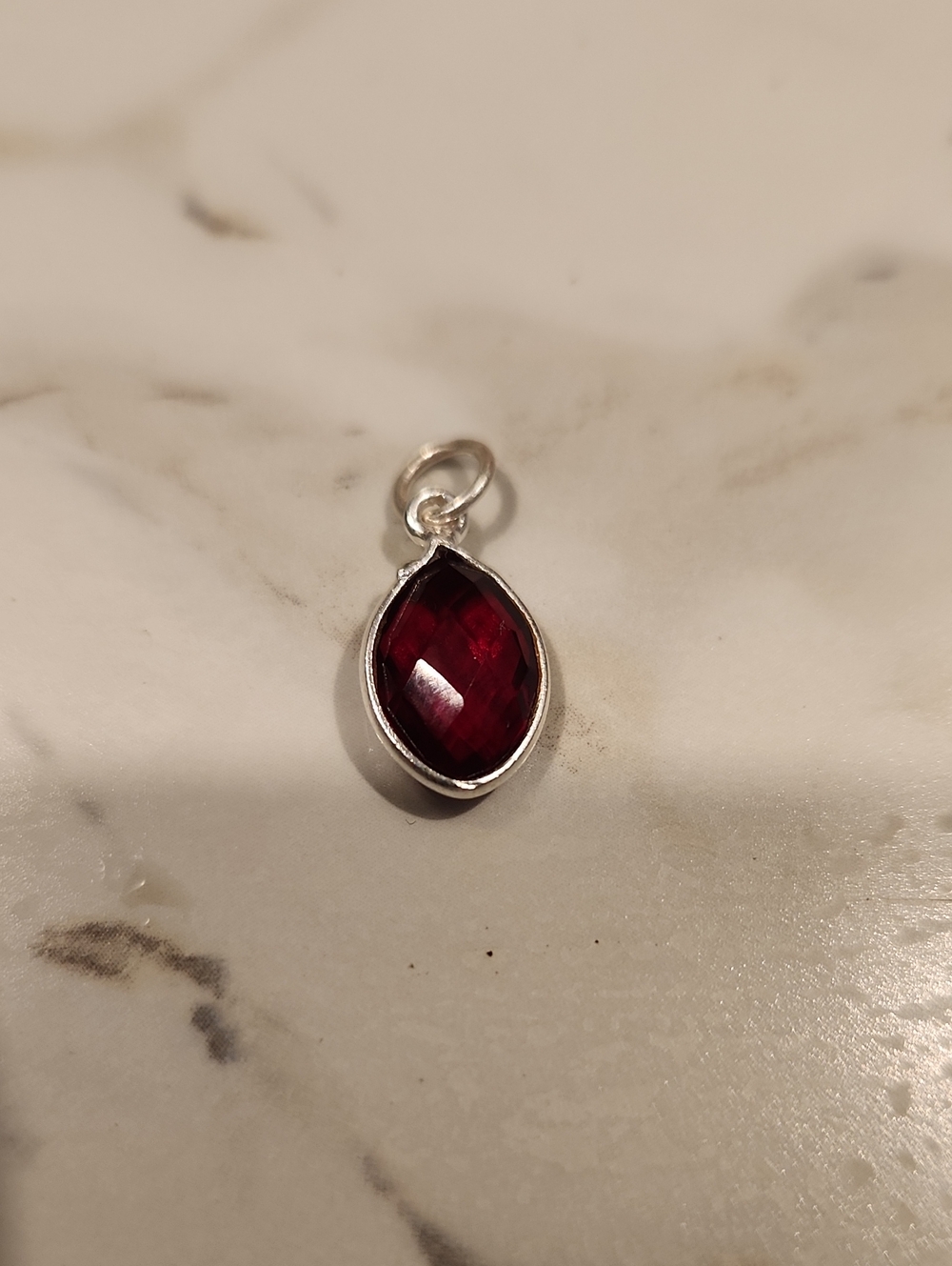 Silver Deep Red Teardrop Pendant